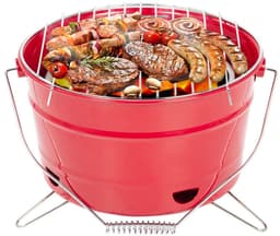 Uten Emmer mini bbq houtskool - Barbecue houtskool - Houtskoolbarbecues - Camping barbecues- Barbeque - Grilloppervlak (L x B) 27.5 x 27.5 cm - Rood — thumbnail 1