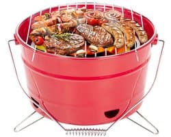 Uten Emmer mini bbq houtskool - Barbecue houtskool - Houtskoolbarbecues - Camping barbecues- Barbeque - Grilloppervlak (L x B) 27.5 x 27.5 cm - Rood