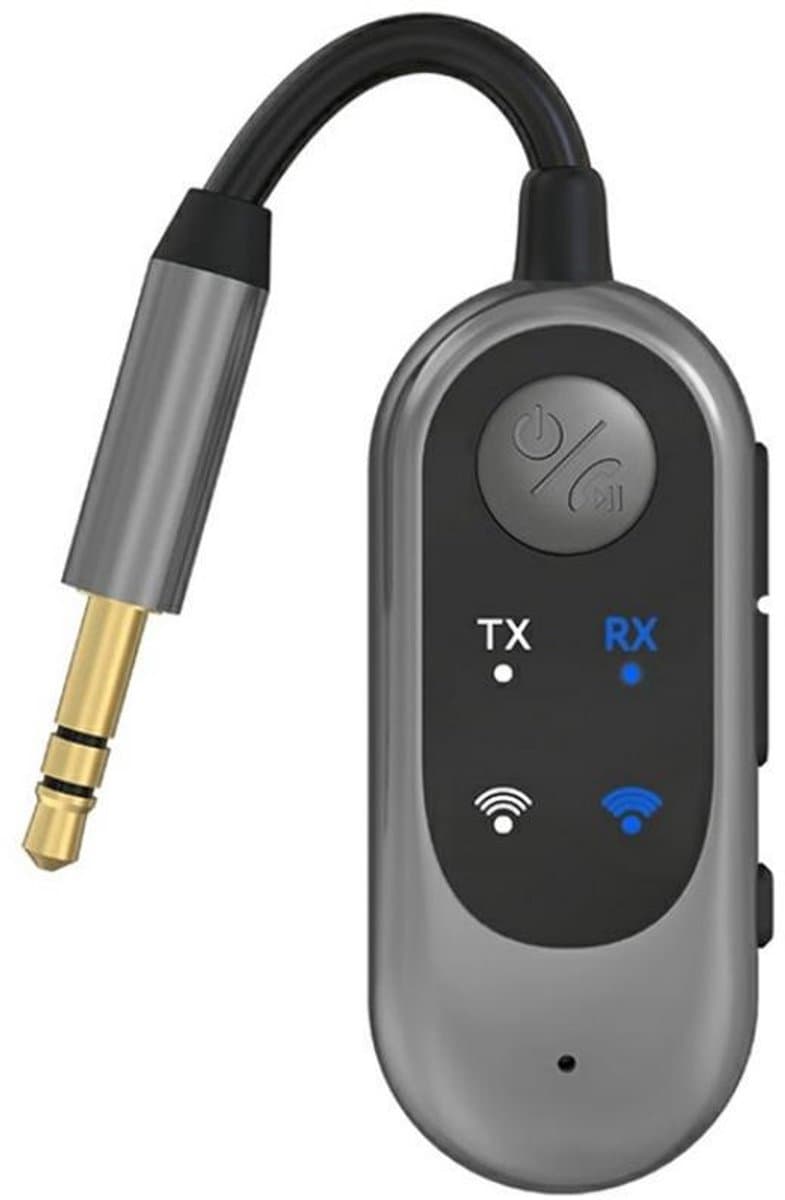 Bluetooth 5.3 audio transmitter en receiver - o.a. voor verbinden Airpods, koptelefoon en speaker - 3.5mm jack AUX - 5 uur batterij - speaker - bluetooth zender en ontvanger - auto draadloos - zwart — afbeelding 1