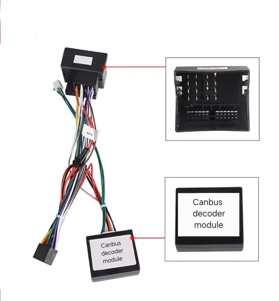 Iso kabelset met canbus decoder voor Carplay en autoradio | Geschikt voor o.a. Citroen C1 C2 C3 en Peugeot 107 206, 207, 308, 208, 2008, 307 | Quadlock kabel stekker connector aansluiting adapter verloopstekker | 2006 - 2009 2010 2011 2012 2013 2014 — afbeelding 1