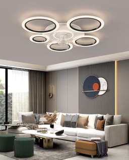 6 Ringen Plafondventilator - Zwart - 6 Snelheden - Dimbaar Met Afstandsbediening en APP - Moderne Cirkel Ventilator Licht — thumbnail 3