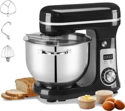 Keukenmixer - Deegmachine - Keukenmachine - Deegmixer - Kneedmachine - 6L - 4Kg - 1200W - RVS - Zwart — thumbnail 1