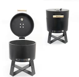 HEAT Houtskoolbarbecue - Compacte Draagbare BBQ met Thermometer en Luchtregulatie - Zwart Staal - 40x40x57 cm — thumbnail 1