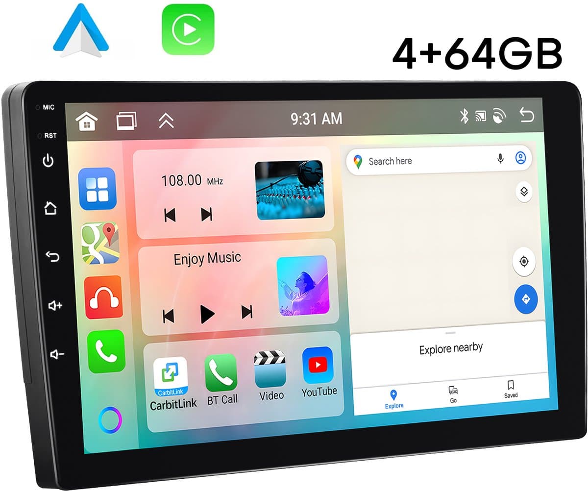 Boscer Autoradio 2Din Universeel - 10.1 Inch IPS HD Touchscreen - Android 15 - Apple Carplay & Android Auto (Draadloos) - 4+64GB - GPS Navigatiesysteem - Bluetooth, WiFi, MP5 - AHD Achteruitrijcamera — afbeelding 1