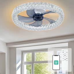 Crystal Ventilator Lamp - 6 Standen - Smart Lamp - Dimbaar - Kroonluchter Ventilator - Chroom - Woonkamer Lamp — thumbnail 1