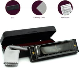 Mondharmonica C voor Volwassenen en Kinderen - Instructieblad - Metallic Black Blues Harp — thumbnail 1