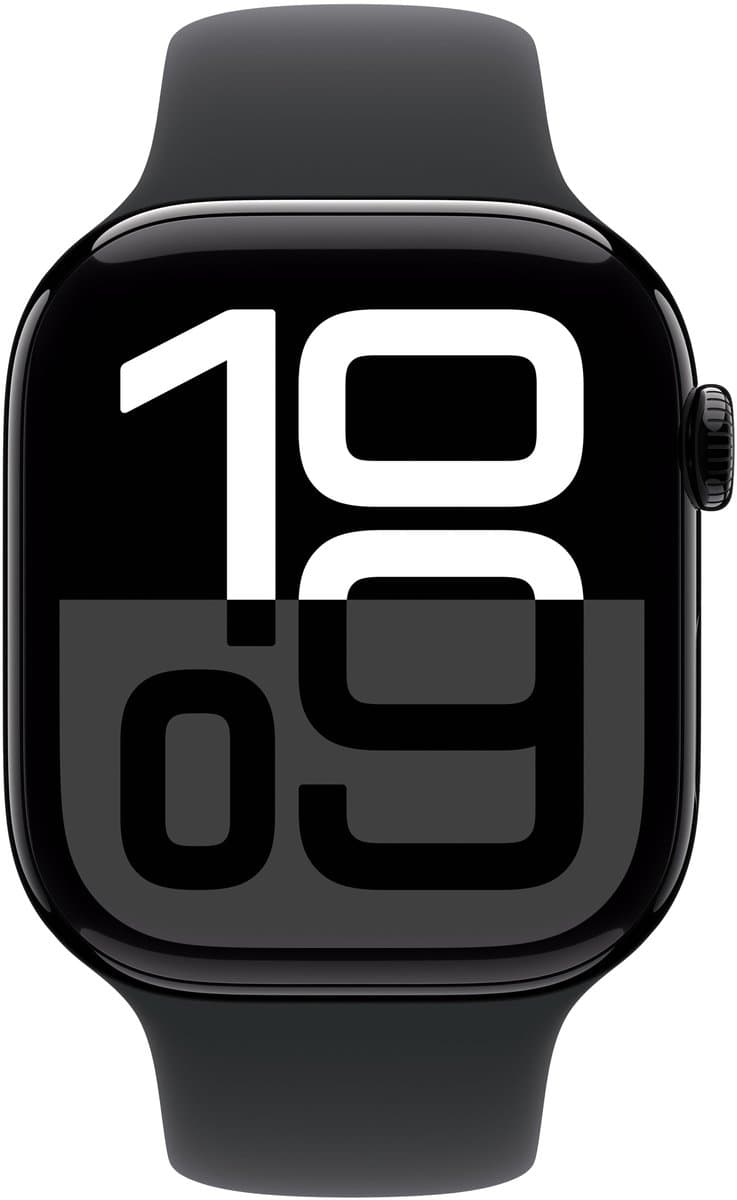 Apple Watch Series 10 - Wifi + 4G - 42mm - Zwarte Aluminium Case met Zwart Sportbandje - M/L — afbeelding 1