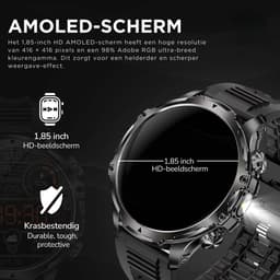 Royal Empire Smartwatch Heren – 53mm Sport Smartwatch – RVS & TPU Band – Hartslag & Bloeddrukmeter – Stappenteller – Slaapmonitor – Multisport – 700mAh Accu – Inclusief LED Lamp – Geschikt voor alle Smartphones — thumbnail 3