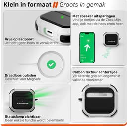 Schokbestendig Hoesje - Geschikt voor Apple AirPods 4 - Hardcase Met Sleutelhanger - Zwart & Wit — thumbnail 5
