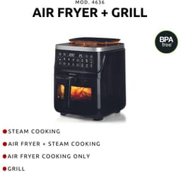 Ariete 4636/00 - XXXL Airfryer - Stoomoven vrijstaand (7 liter) - Grote heteluchtfriteuse met stoomfunctie - 10 kookprogramma's - Opwarmfunctie - 4 tot 6 personen - Kijkvenster met licht - Digitaal kookboek — thumbnail 2