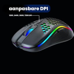 Kubus draadloze gaming muis - 3 verschillende DPI standen - rechtshandig - RGB verlichting - 82 gram - Zwart - werkt met alle software - ergonomisch — thumbnail 4