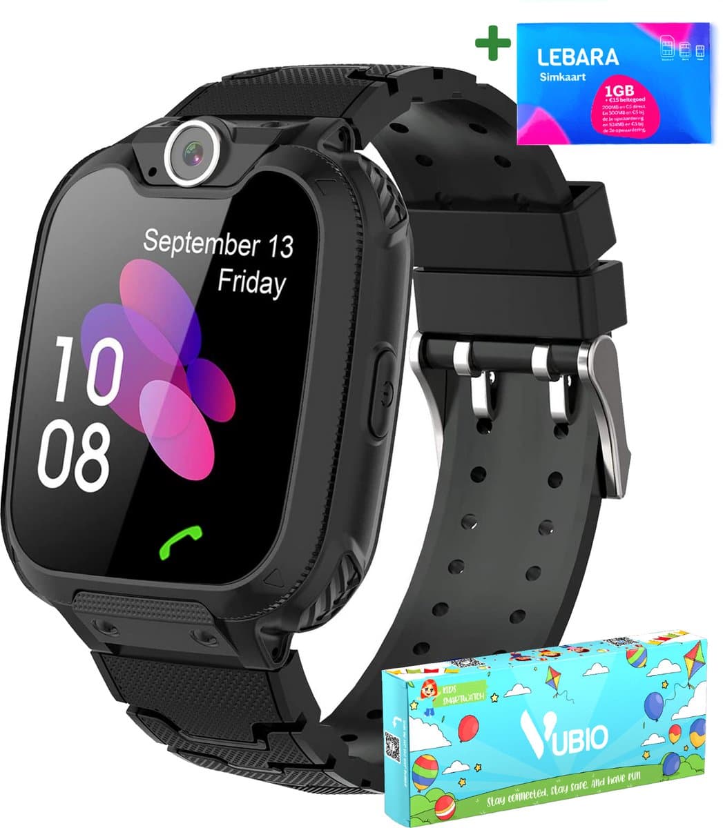 VUBIO B1 Kinder Smartwatch Zwart - Inclusief Simkaart - Bellen & Camera - Super Leuk Horloge Voor Kinderen Met Alles Wat U Nodig Heeft Voor De Veiligheid Van Uw Kind! — afbeelding 1