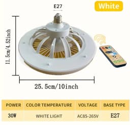 Nivard Plafondventilator - Met Verlichting - Plafond Ventilator - Met Lamp - Plafonniere Met Ventilator - (Met Licht) - Wit - 25cm — thumbnail 4