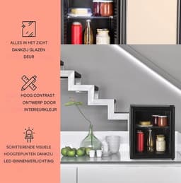 Luxe Mini Koelkast – Glazen Deur – Tafelmodel – Minibar – Skincare Fridge – Energiezuinig – Led Verlichting – 32L Inhoud – Zwart — thumbnail 4