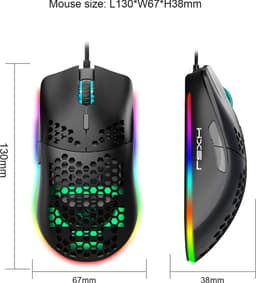 HXSJ J900 - Bedrade Gaming Muis - 6400 DPI - Ultra licht - RGB Verlichting - Optisch - Zwart — thumbnail 3