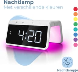 Caliber Wekker - Draadloze Oplader - Wake-up Light - Digitale wekker - Wekkers digitaal - Digitale klok - Wit (HCG019QI-WA) — thumbnail 4