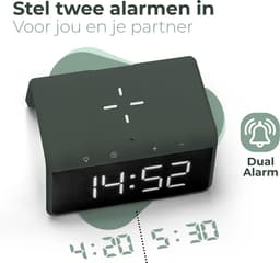 Caliber Wekker - Draadloze Oplader - Wake-up Light - Digitale wekker - Wekkers digitaal - Digitale klok - Groen (HCG019QI-MG) — thumbnail 2