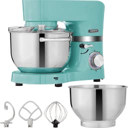 AREBOS Keukenmachine - 1500W - Keukenrobot - 5,5L&4,5L - Keukenmixer - Foodprocessor - Roestvrij Stalen Mengkom - 6 Snelheden - Turquoise — thumbnail 1