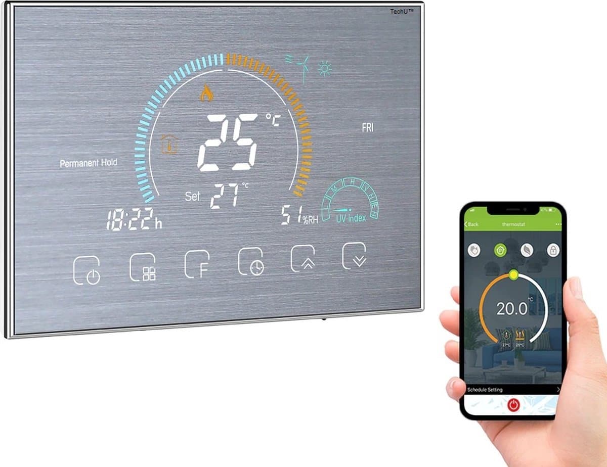 TechU™ Smart Thermostaat Relax – Zilver – Alleen voor CV-ketel – App & Wifi – Google Assistant & Amazon Alexa — afbeelding 1