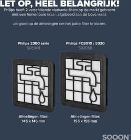 SQOON® Motorfilter Geschikt voor Philips 2000-serie – Model XV1220/01 – Wasbaar – 14,5 x 14,5 cm — thumbnail 2