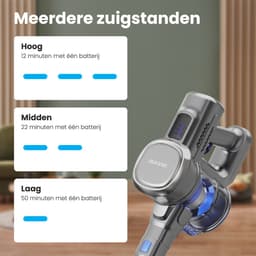 Auronic Steelstofzuiger Draadloos 220W - Draadloze Stofzuiger - HEPA Filter - Zelfstaand - Op Accu - Zonder Zak - Kruimeldief - Vacuum Cleaner - Grijs/Blauw — thumbnail 5