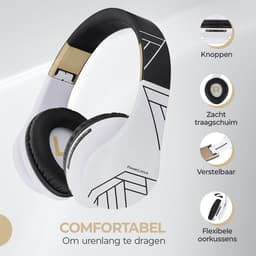 PowerLocus P2 - Draadloze Over-Ear Koptelefoon Inklapbaar - Bluetooth Hoofdtelefoon - Met microfoon – Headphone - Micro SD mode – Incl. Carry Case - Zwart/Wit — thumbnail 2