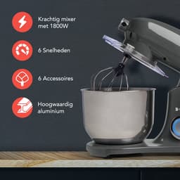 KitchenBrothers Keukenrobot - Keukenmachine - 6,2L Mengkom - 1800W - BPA-vrij - Keukenmixer - Aluminium - Antraciet — thumbnail 5