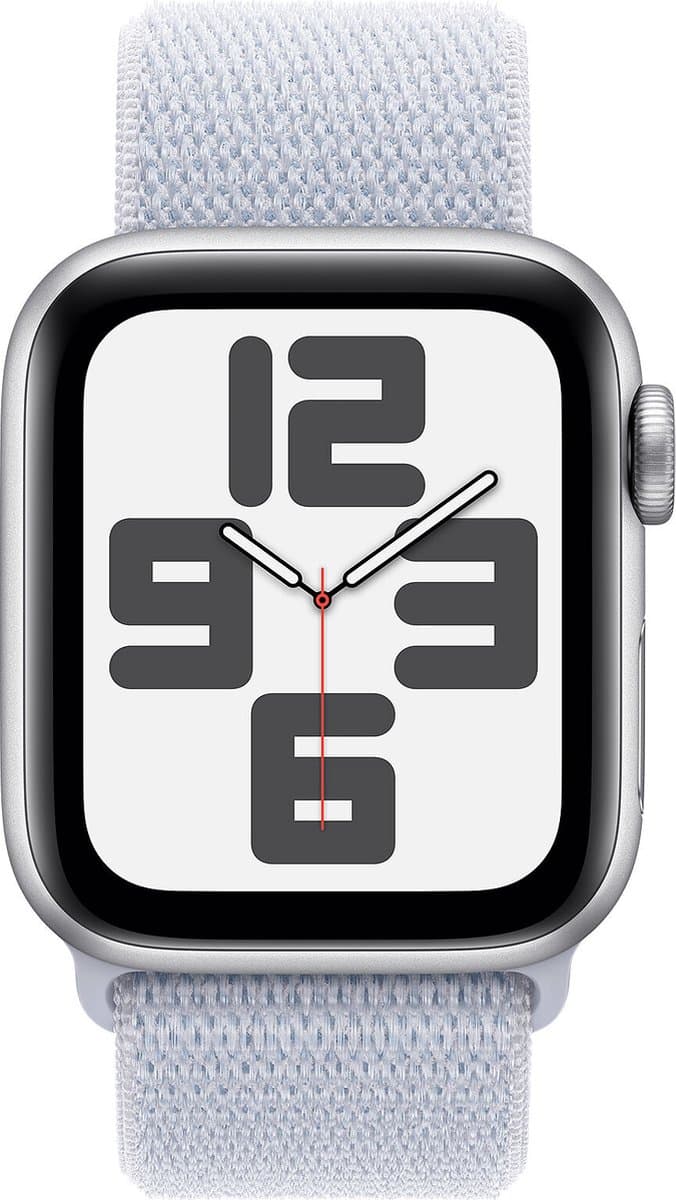 Apple Watch SE 2024 GPS + Cellular 44mm Silver Aluminium Case with Blue Cloud Sport Loop — afbeelding 1