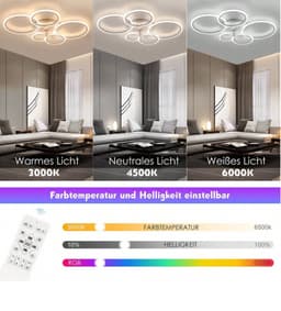 Plafondventilator Ø100 cm - Met Verlichting - RGB - 12 Kleuren - Met Afstandsbediening - 5 Ringen - Timer - Zomer/Winter functie - Wit - Woonkamer - Slaapkamer - Plafondlamp met ventilator — thumbnail 4
