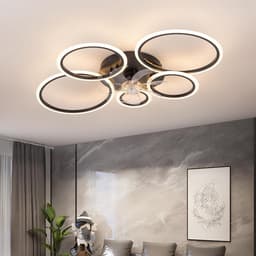 Plafondventilator Ø100 cm - Met Verlichting - Met Afstandsbediening - Smart Lamp - 5 Ringen - Timer - Zomer/Winter functie - Zwart - Woonkamer - Slaapkamer - Plafondlamp met ventilator — thumbnail 4