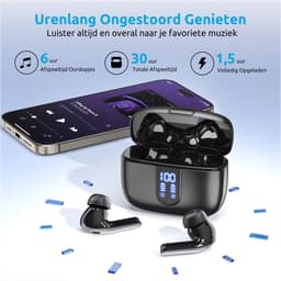 PrimeSound P-10 Draadloze Oordopjes - Bluetooth 5.3 - 30 Uur Afspeeltijd - IPX5 Waterdicht - Touch Bediening - Zwart — thumbnail 5