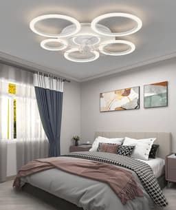 6 Ringen Plafondventilator - Wit - 6 Snelheden - Dimbaar Met Afstandsbediening en APP - Moderne Cirkel Ventilator Licht — thumbnail 2
