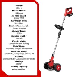 Bosmaaier Electrisch - Grastrimmers met Accu - Grasmaaier - Handmaaier met Wielen -Zwart met Rood — thumbnail 4