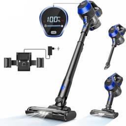 Draadloze Steelstofzuiger - Incl. Extra 2-in-1 Mondstuk - Met LED-Display - 120W - Meerdere Zuigstanden - Geschikt Voor Tapijt, Harde Vloeren En Dierenhaar - 20 Tot 30 Minuten gebruik - 2200Mah - Blauw/Zwart — thumbnail 1