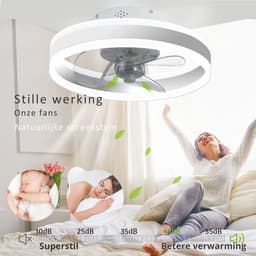 Plafondventilator Met Verlichting - Smart Lamp Met Afstandsbediening – Plafonniere Keuken Lamp Met 6 Ventilatiesnelheden - Woonkamerlamp – Plafond Ventilator Lamp Met Timer - Wit — thumbnail 2