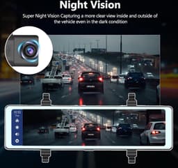 Achteruitkijkspiegel dashcam 11,6 inch CarPlay Android Auto - Achteruitrijcamera IPS-display WDR-opname Bluetooth-FM-AUX 7V-36V — thumbnail 2