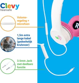 Clevy Hearsafe (Max 85 dB) - Koptelefoon voor kinderen met case - Roze - Ontworpen voor de schoolklas - Kids Headphone - Headset — thumbnail 2