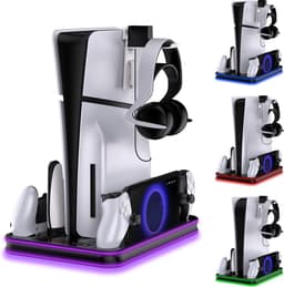 PlayCool all-in-one Multifunctionele RGB Oplaadstation- en Displaystandaard Geschikt voor PlayStation 5/ PS5 Slim/ PS5 Pro (Disc & Digital) & PlayStation Portal (incl. Screen Protector) - DualSense (Edge) controller — thumbnail 1