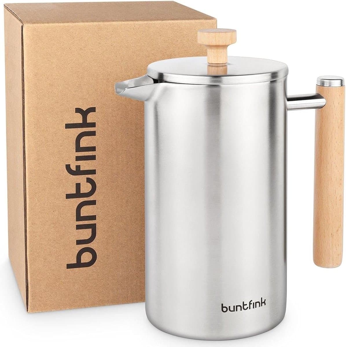 ThermoPress Franse pers - Dubbelwandige geïsoleerde roestvrijstalen koffiezetter - 1 liter (5 kopjes) - Inclusief reservefilters en onderzetter — afbeelding 1