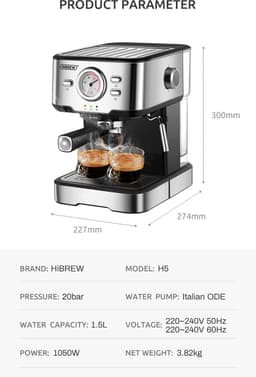 Seastone - Hibrew - Barista Koffiemachine - Semi-automatische Espressomachine - Heet water Stoomtemperatuurweergave - Voor Espresso - Koffie - Cappuccino — thumbnail 5