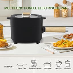 Hotpot Electrisch – Kaasfondue Pan Elektrische Multipan – Multifunctioneel 2L - Chinese Fondue 350/800Watt – Saute Pan – Friteuse – Hete Pan- Stomer – Langzame Kookplaat – Gemakkelijk Schoon te Maken - Zwart — thumbnail 2