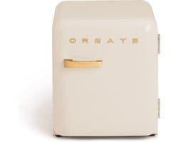 CREATE - Koelkast in retrostijl - Gebroken wit - Handvat Hout - FRIDGE RETRO 48L