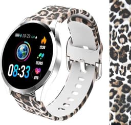 Belesy® BQSiZi1 Panterprint - Limited edition - Smartwatch Dames - Horloge - 1.3 inch - Kleurenscherm - 10x Sporten - INDOOR en OUTDOOR - Zilver - Siliconen — thumbnail 2