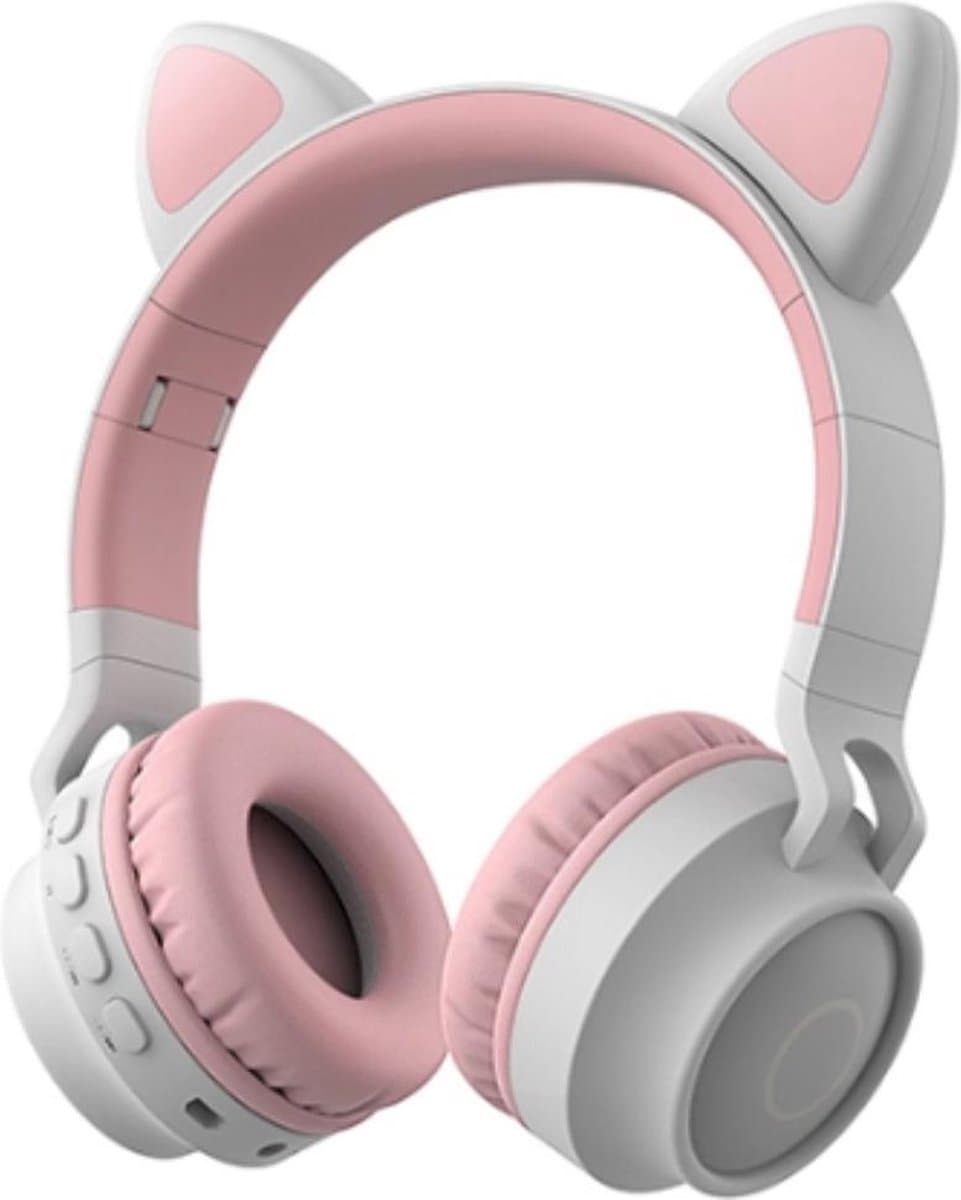 Kinder hoofdtelefoon - koptelefoon Bluetooth met led katoortjes licht grijs - roze — afbeelding 1