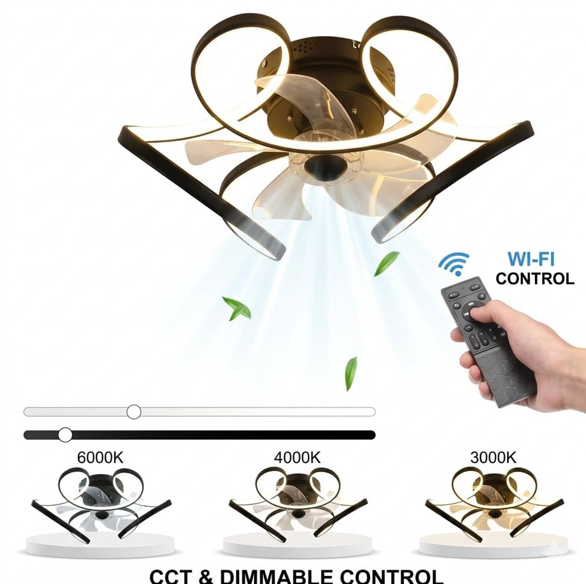 LUMÉ STORE Plafondventilator - LED Plafondlamp - Ventilator - Dimbaar - 6 Snelheden - APP & Afstandsbediening - 50cm - Zwart — afbeelding 1