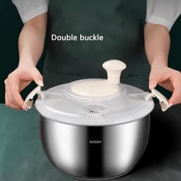 Salade Spinner - Groente Wasmachine - Salades Drogen - Ingebouwd Afvoersysteem - 6L Kom - Zilver — thumbnail 3