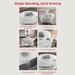 Fruit Reiniger Droger - Groente Centrifuge - Maaltijd Voorbereiding - Veelzijdig Ontwerp - 5 Liter Capaciteit - Wit — thumbnail 3
