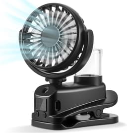 Draagbare Mini-Ventilator met Klem en Led-Display - 4 Snelheden, USB-Oplaadbaar, Reisaccessoires voor Buiten, Kantoor en Camping (Zwart) — thumbnail 1