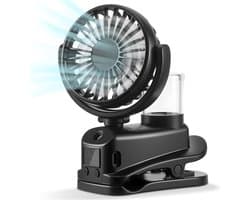 Draagbare Mini-Ventilator met Klem en Led-Display - 4 Snelheden, USB-Oplaadbaar, Reisaccessoires voor Buiten, Kantoor en Camping (Zwart)