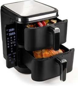 Heteluchtfriteuse Dubbele Kamer - Airfryer Frituurpan - Gezond Koken - Ruimtebesparend Verticaal Design - 104 Liter - Zwart — thumbnail 1